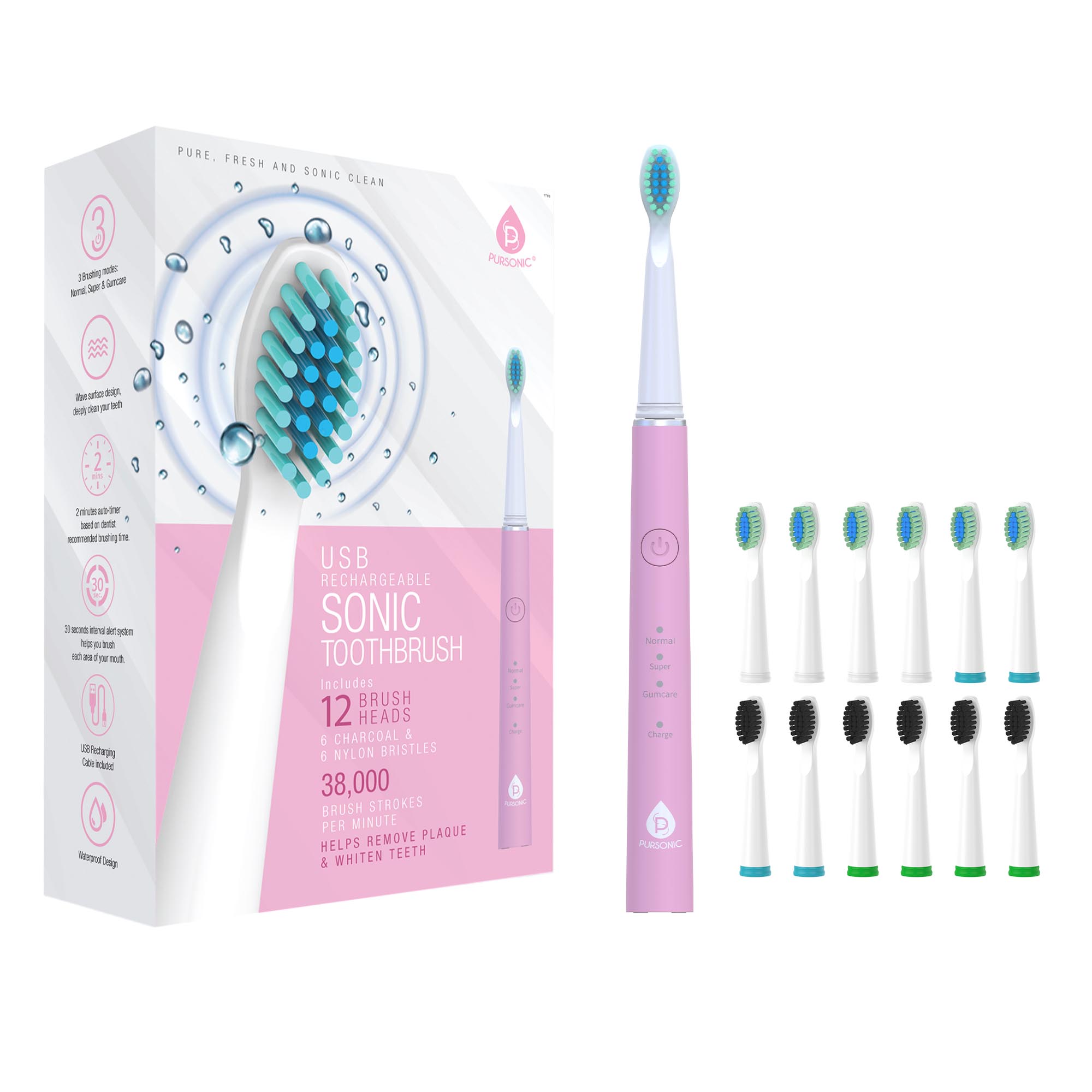 Professional Sonic Electric Toothbrush with 12 Brush Heads – Smilox