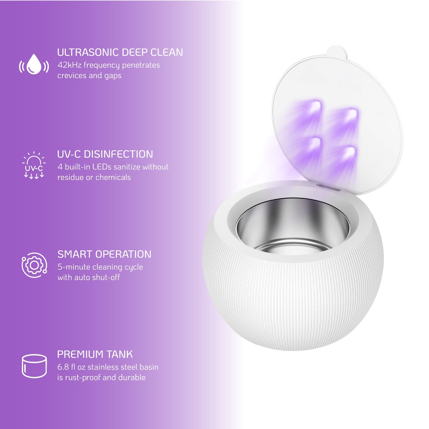 Ultrasonic UV Dental Cleaner Pod for Aligners, Dentures, Retainers, and Mouthguards