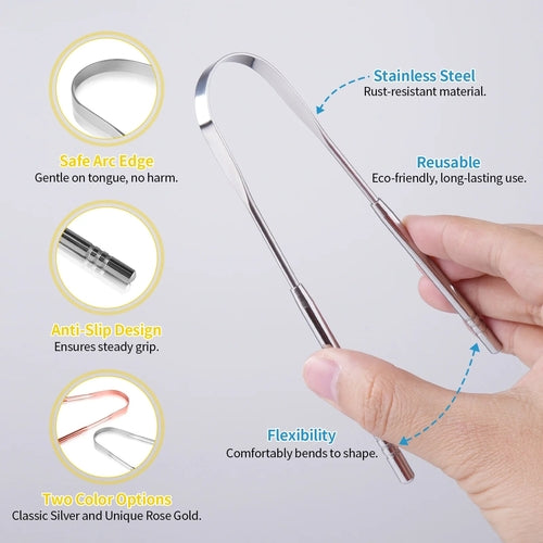 Stainless Steel Fresh Breath Tongue Scraper 2pk