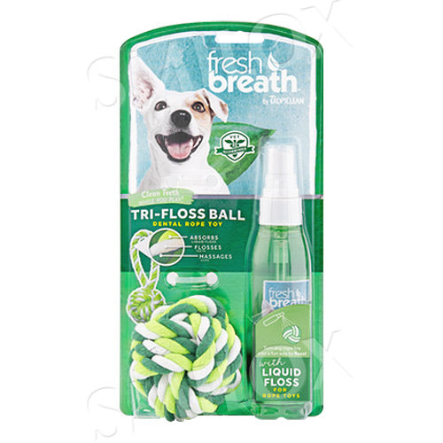 TropiClean Fresh Breath Tri-Floss Ball with Liquid Floss Dental Spray